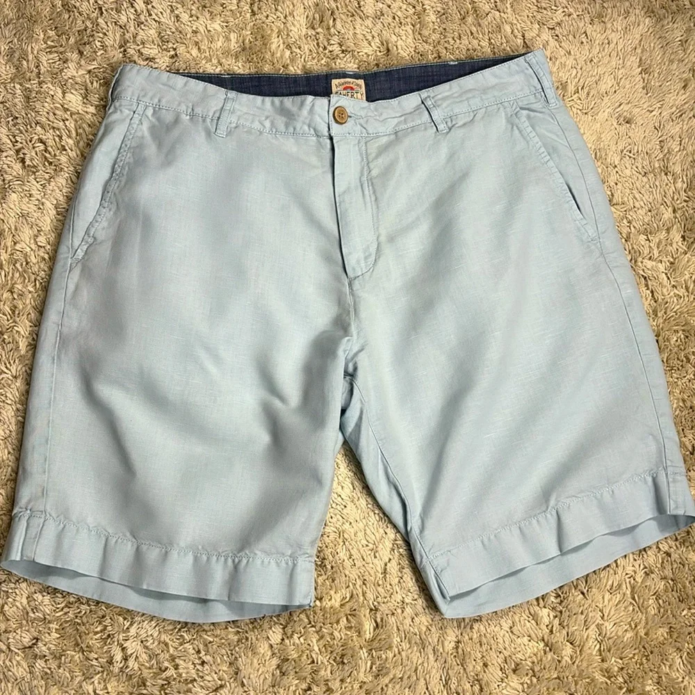 Faherty Men's Linen Blend Flat Front Shorts, Light Blue, Size 33